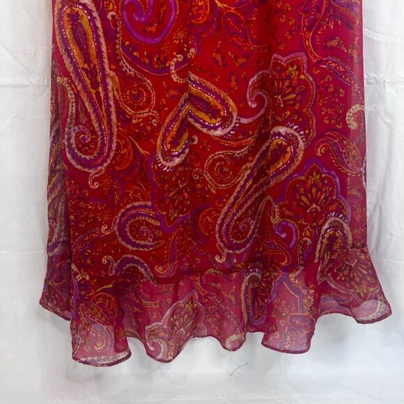London Times Sleeveless Maxi Dress Bold Red Paisley Print Ruffled Boho Size 10 - Picture 10 of 15